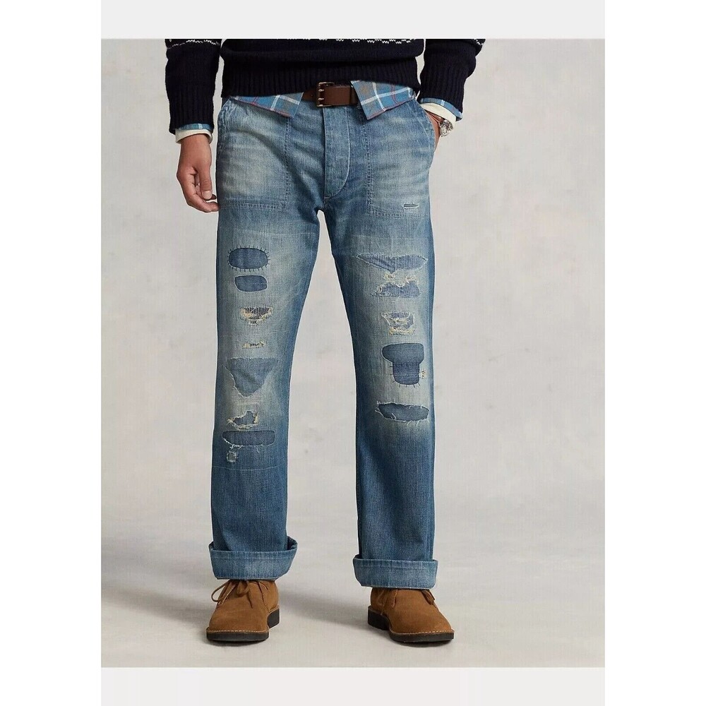NWT $268 POLO RALPH LAUREN Men's Jeans 34x30 DISTRESSED CLASSIC FIT